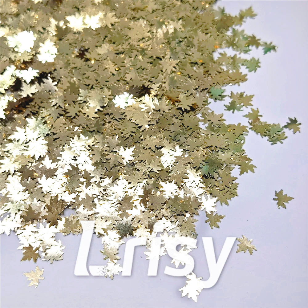 6mm Champagne Gold Maple Leaf Leaves Shaped Glitter B0212