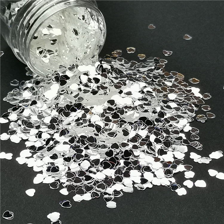 3mm Heart Shapes Mirror Silver Glitter GSY001