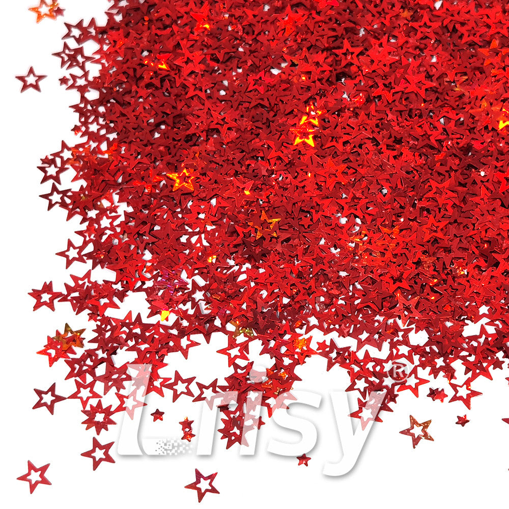 6mm Holographic Red Hollow Out Star Shaped Glitter LB0300