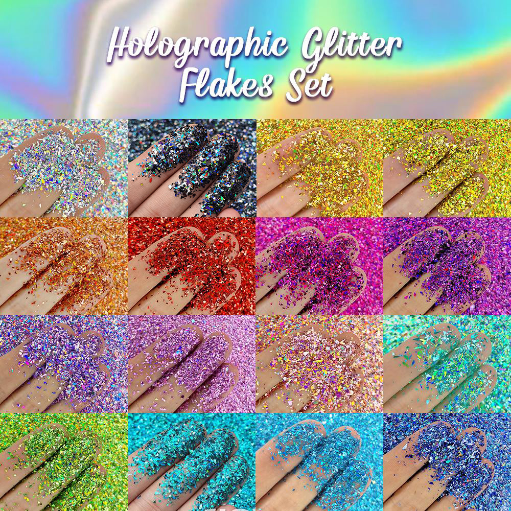 Lrisy 16 Colors Holographic Glitter Holo Shards (Flakes) Set/Kits (Total 160g)