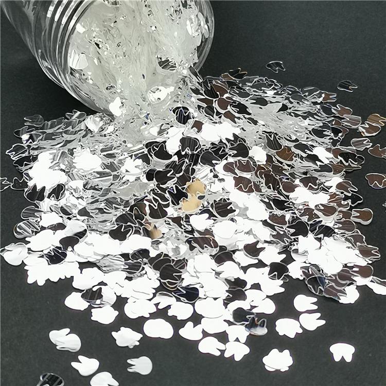 4mm Rabbit Bunny Shapes Mirror Silver Glitter GSY001