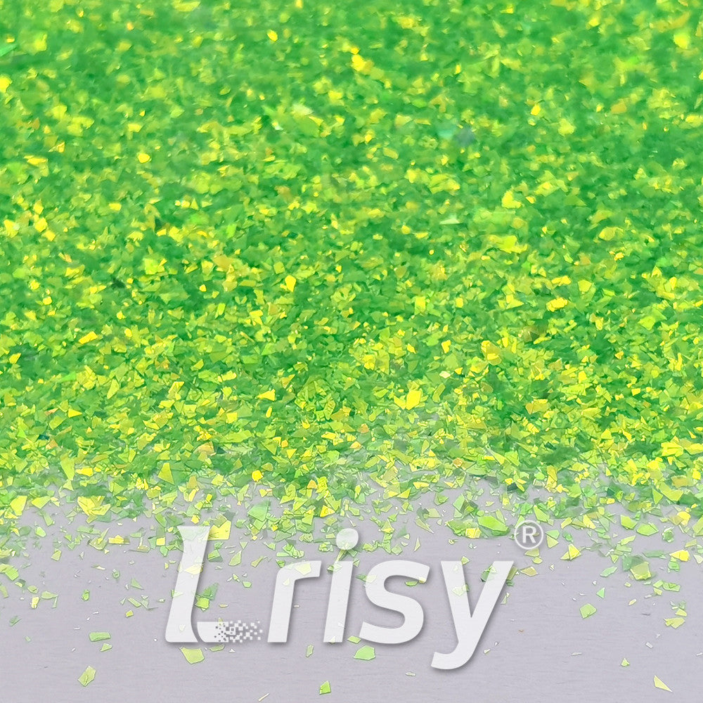 Fluorescent Green High Brightness Iridescent Cellophane Glitter Shards (Flakes) FC333A 2x2
