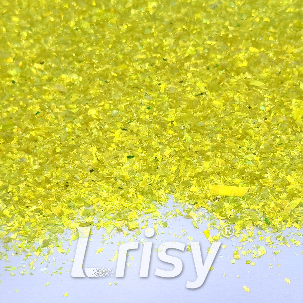High Brightness Lemon Yellow Iridescent Cellophane Glitter Shards (Flakes) FC332 2x2
