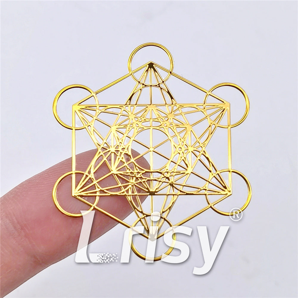 5 Size In 1 Set Metatron's Cube Coppering Metal Sticker Golden Charm ZJ306