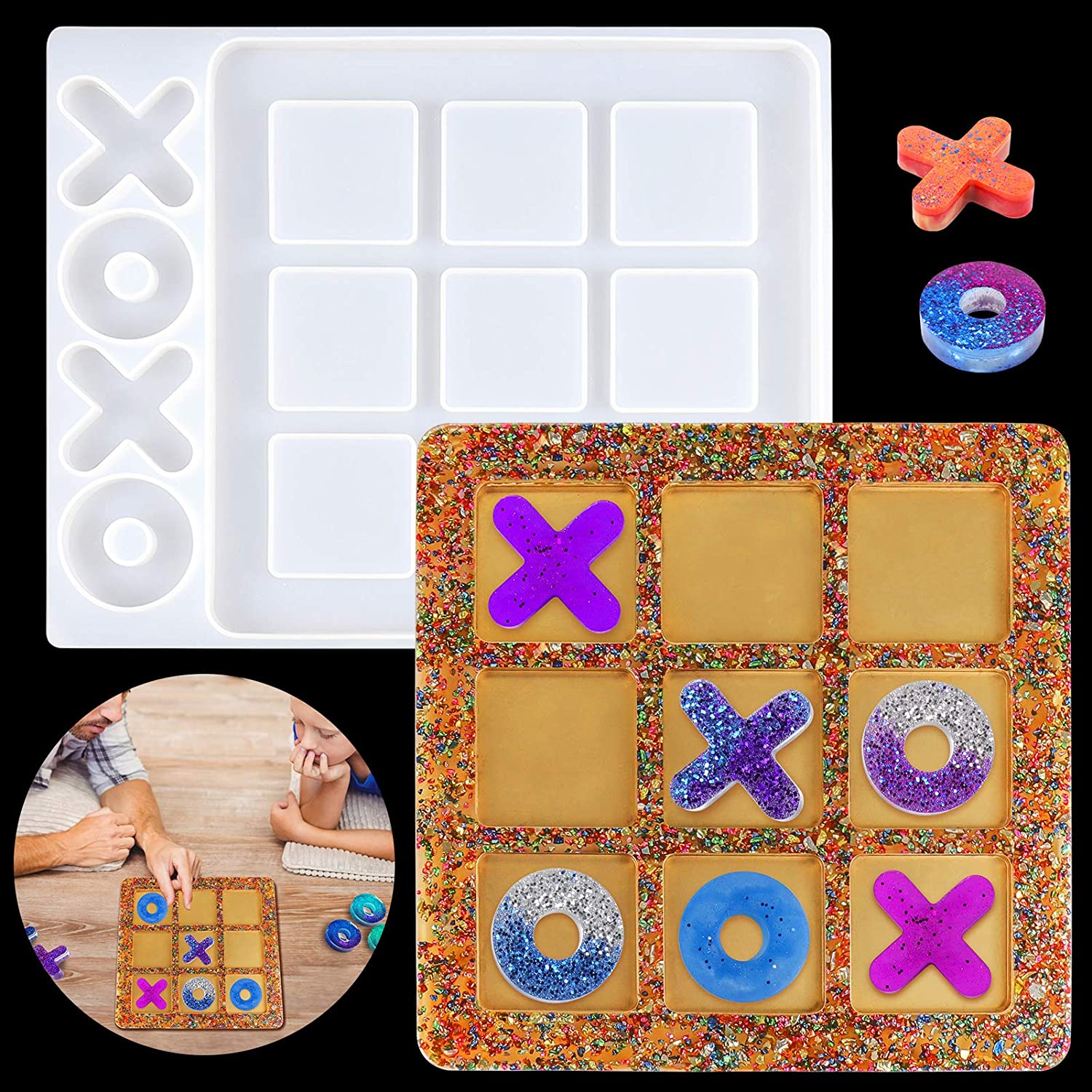 Tic-Tac-Toe DIY Board Game Epoxy Silicone Resin Mold M-QZ-JZQ001