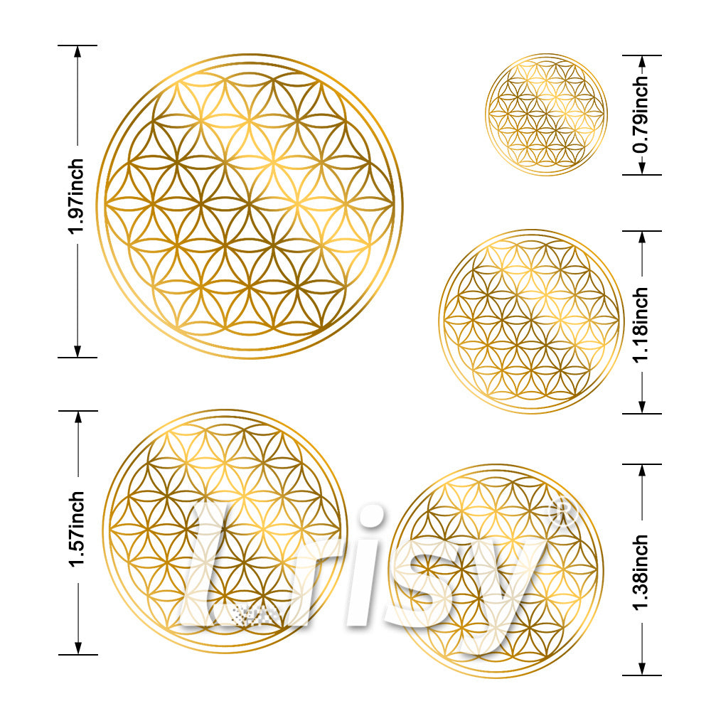 5 Size In 1 Set Flower Of Life Coppering Metal Sticker Golden Stuffers ZJ305