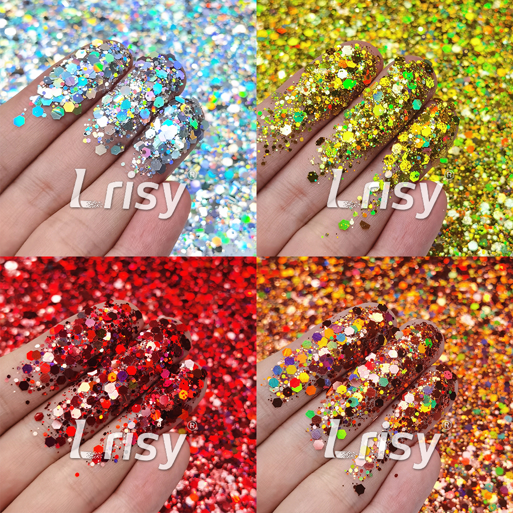 Lrisy General Mixed Holographic Glitter Set/Kits 15 Colors (Total 150g)