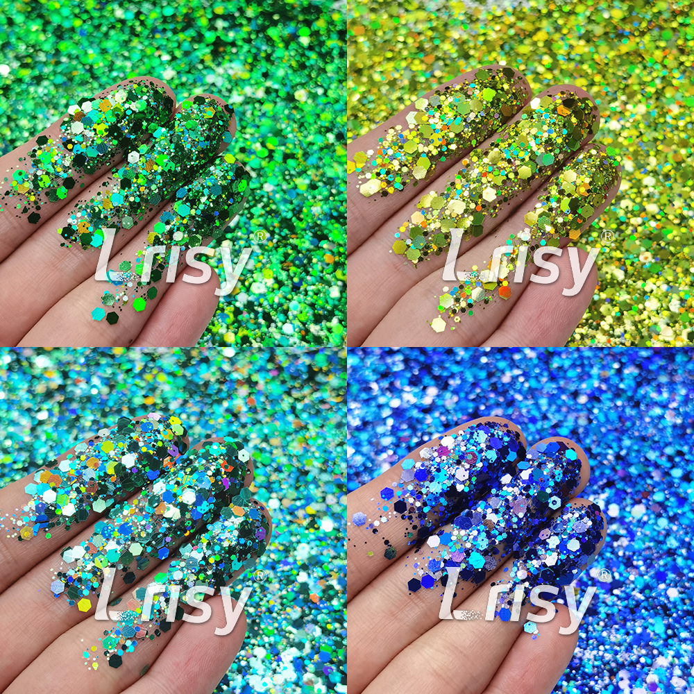 Lrisy General Mixed Holographic Glitter Set/Kits 15 Colors (Total 150g)