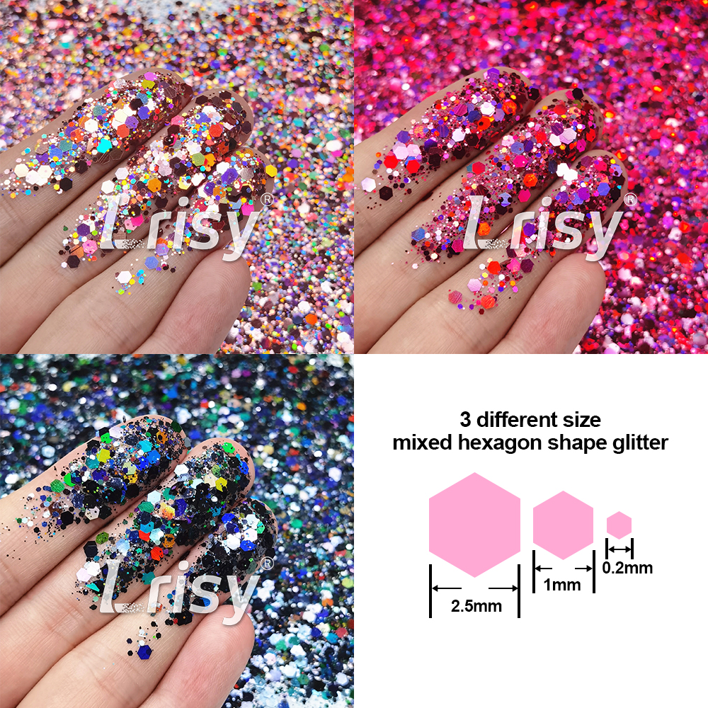 Lrisy General Mixed Holographic Glitter Set/Kits 15 Colors (Total 150g)