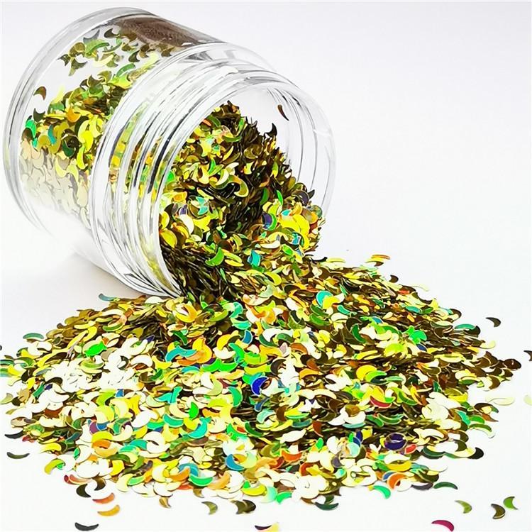 3mm Moon Shapes Laser Gold Glitter LB0210