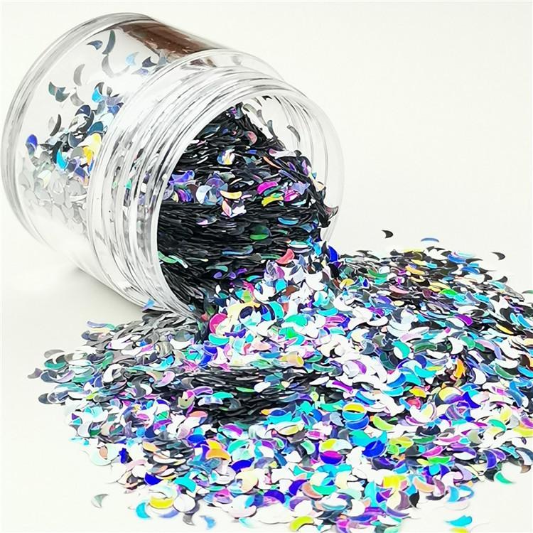 3mm Moon Shapes Laser Silver Glitter LB0100