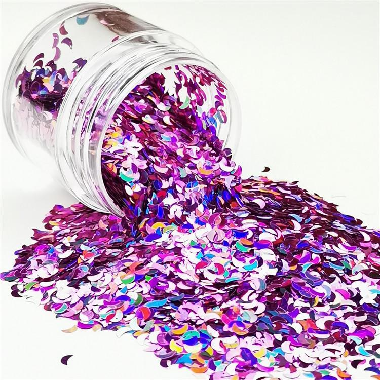 3mm Moon Shapes Laser Pink Glitter LB0901