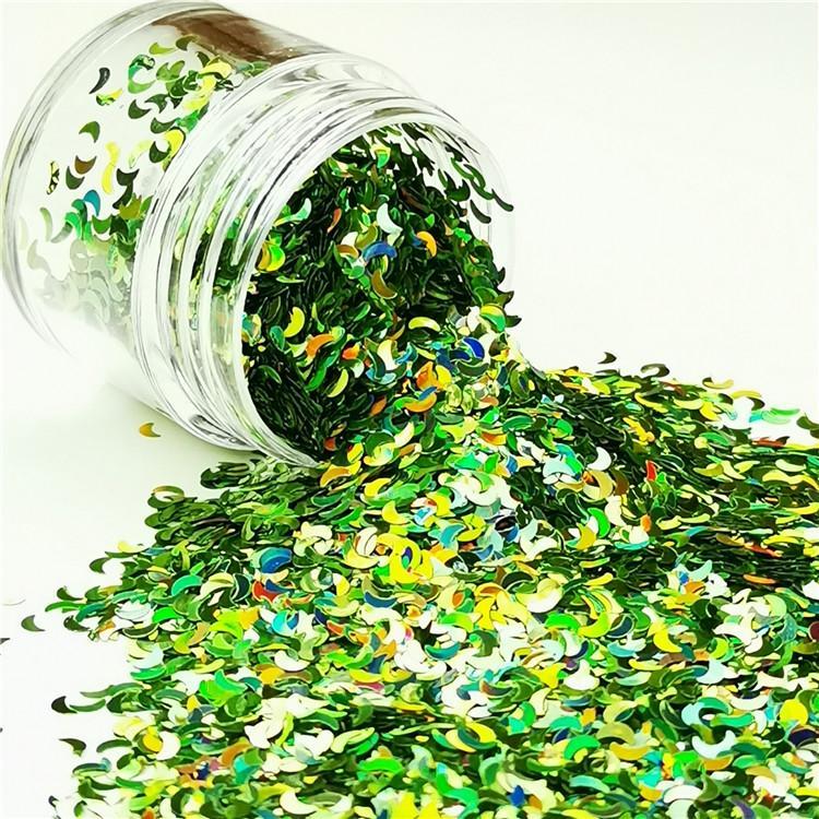 3mm Moon Shapes Laser Green Glitter LB0601