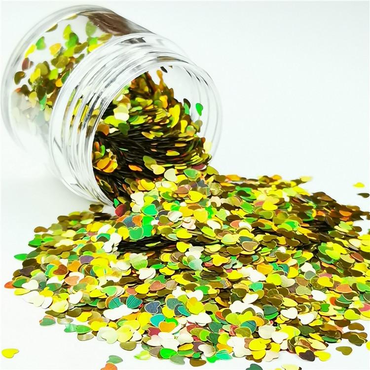 3mm Heart Shapes Laser Gold Glitter LB0210