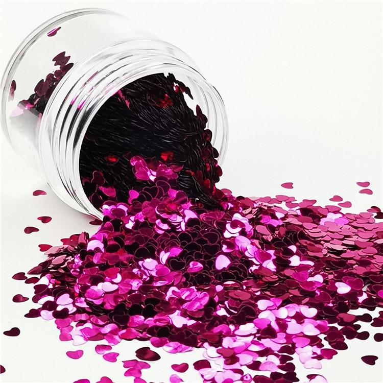3mm Heart Shapes Rose Red Glitter B0912