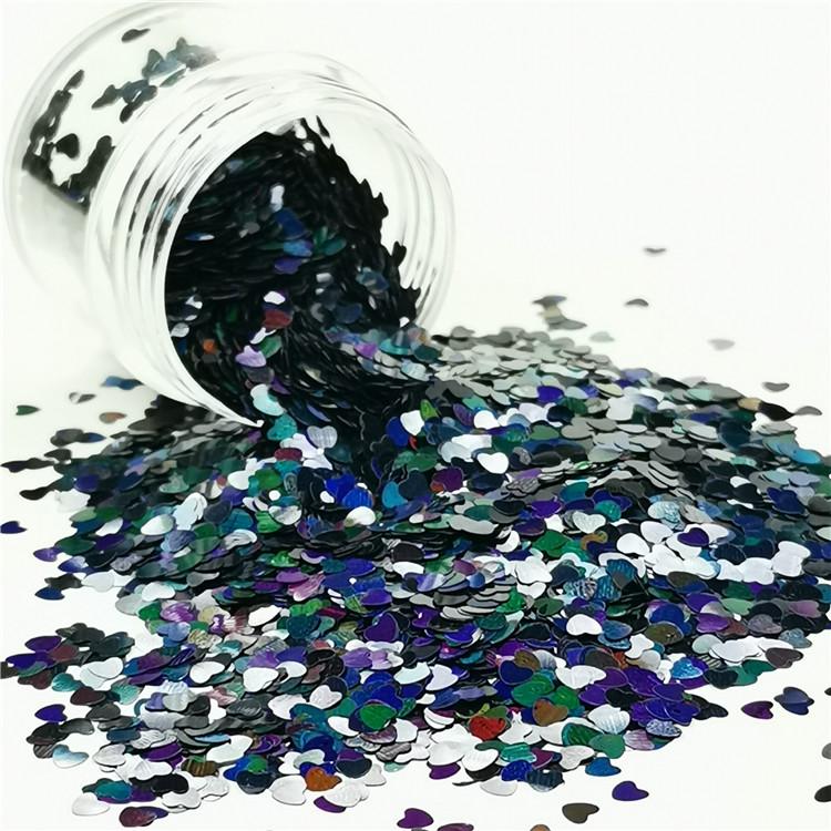 3mm Heart Shapes Laser Black Glitter LB01000