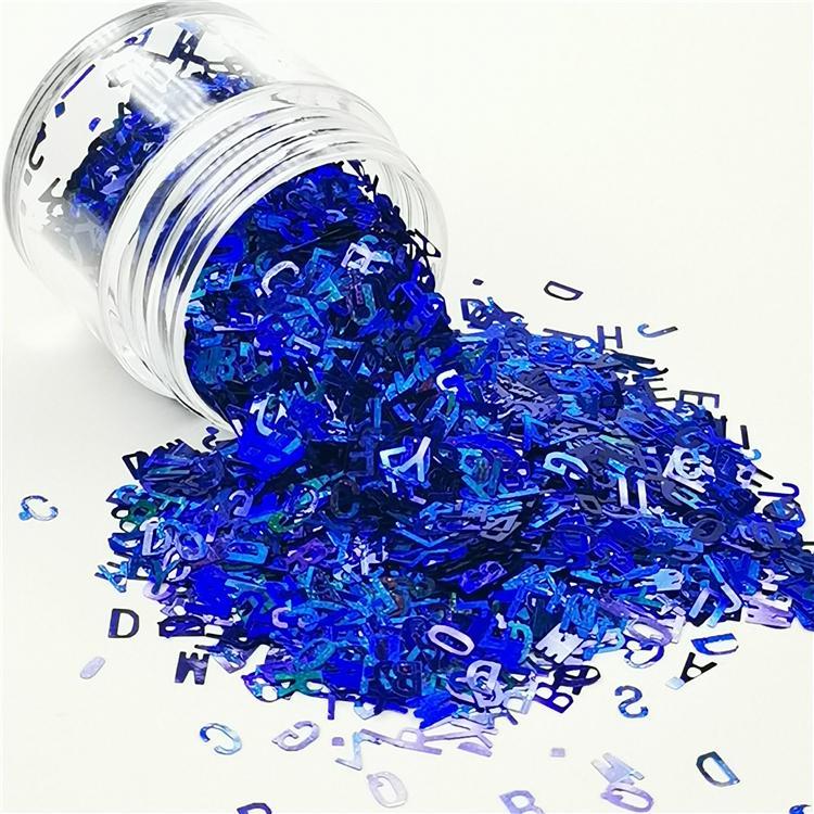 5mm Alphabet Shapes Laser Sea Blue Glitter LB0705