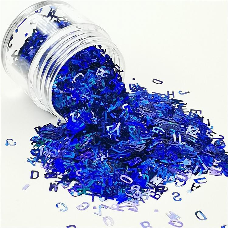 5mm Alphabet Shapes Laser Sea Blue Glitter LB0705