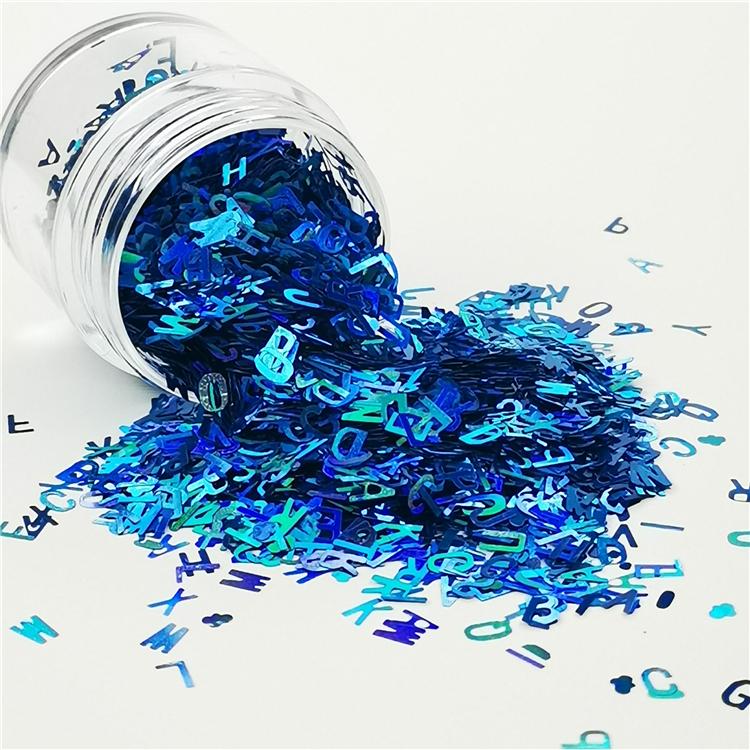 5mm Alphabet Shapes Laser Sky Blue Glitter LB0700