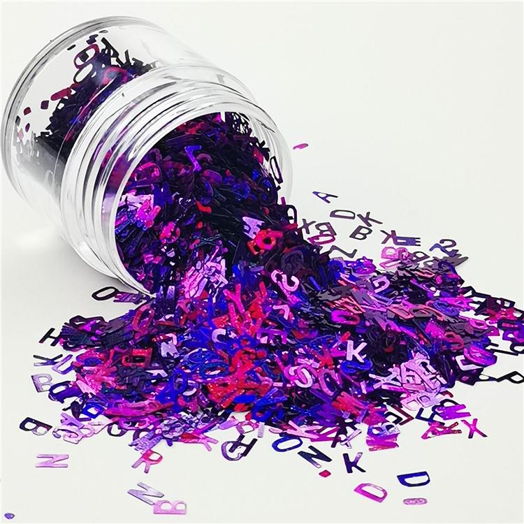 5mm Alphabet Shapes Laser Purple Glitter LB0800