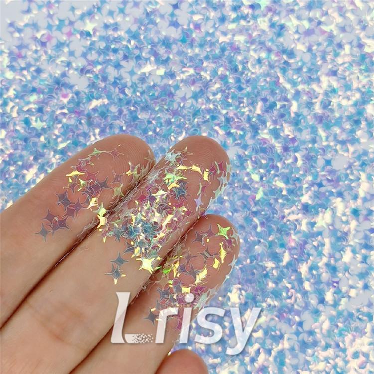 3/4/5mm Four Pointed Star Shapes Dream Blue Glitter C004