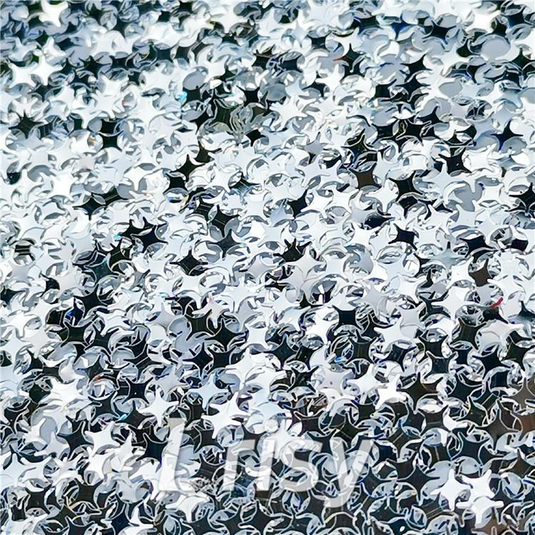 3/4/5mm Four Pointed Star Shapes Mirror Silver Glitter GSY001