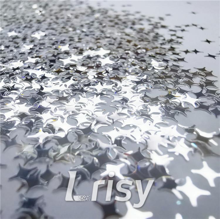 3/4/5mm Four Pointed Star Shapes Mirror Silver Glitter GSY001