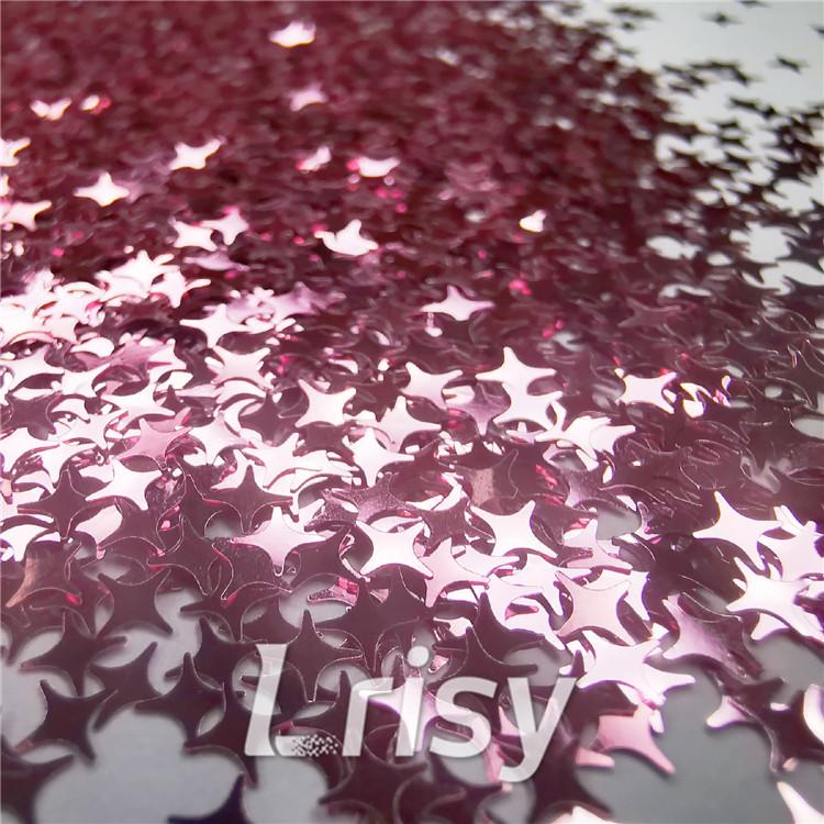 3/4/5mm Four Pointed Star Shapes Pink Glitter B0920