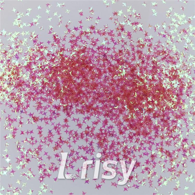 3/4/5mm Four Pointed Star Shapes Rose Pink Translucent Glitter C018