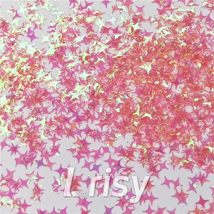 3/4/5mm Four Pointed Star Shapes Rose Pink Translucent Glitter C018