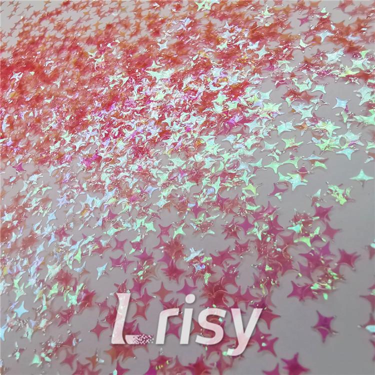 3/4/5mm Four Pointed Star Shapes Rose Pink Translucent Glitter C018
