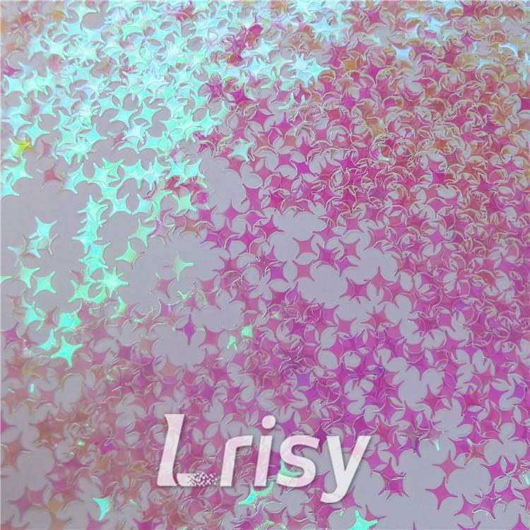 3/4/5mm Four Pointed Star Shapes Dream Pink Glitter C003