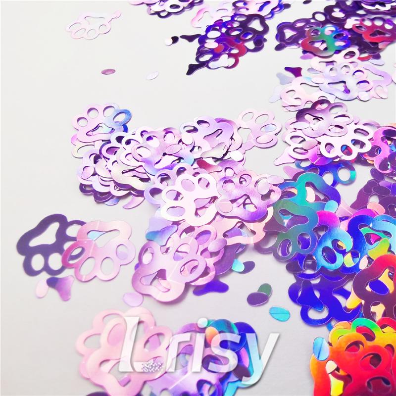 Cat PAWS Shaped Laser Holographic Light Purple Glitter LB0802