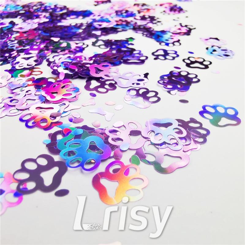 Cat PAWS Shaped Laser Holographic Light Purple Glitter LB0802