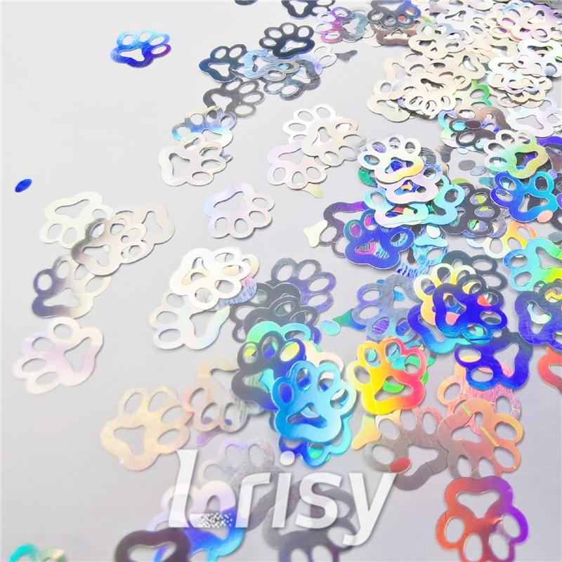 Cat PAWS Shaped Laser Holographic Silver Glitter LB0100