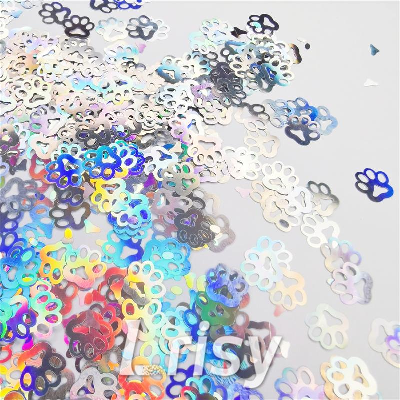 Cat PAWS Shaped Laser Holographic Silver Glitter LB0100