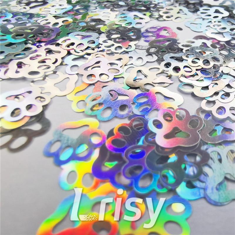 Cat PAWS Shaped Laser Holographic Silver Glitter LB0100