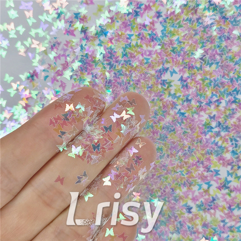 3mm Butterfly Shapes Rainbow Glitter C022