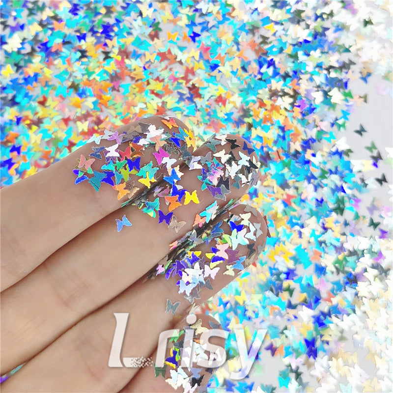 3mm Butterfly Shapes Laser Silver Glitter LB0100