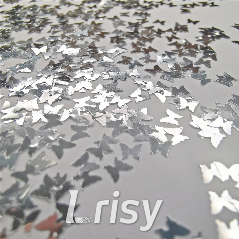 3mm Butterfly Shapes Silver Glitter B0100