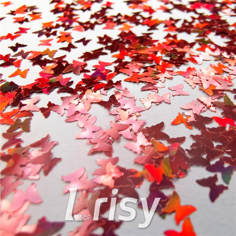 3mm Butterfly Shapes Laser Red Glitter LB0300