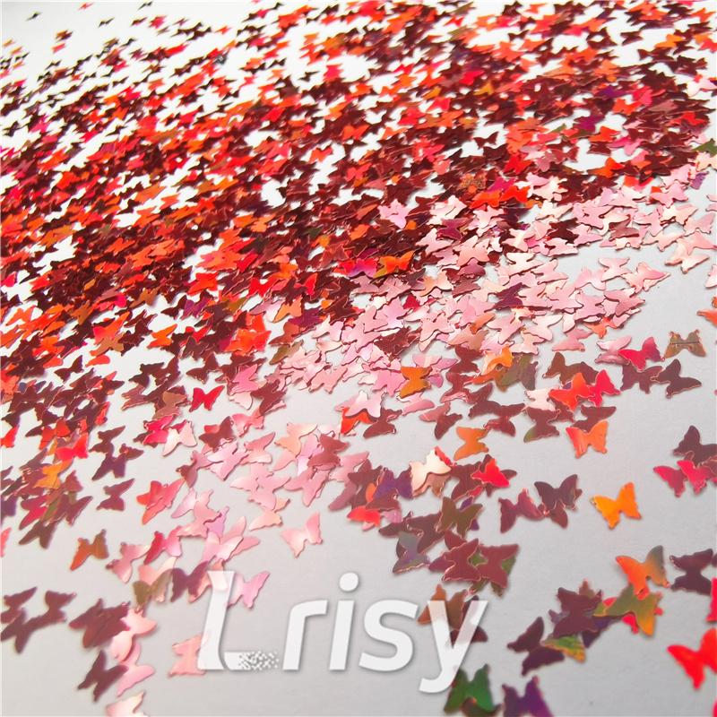 3mm Butterfly Shapes Laser Red Glitter LB0300