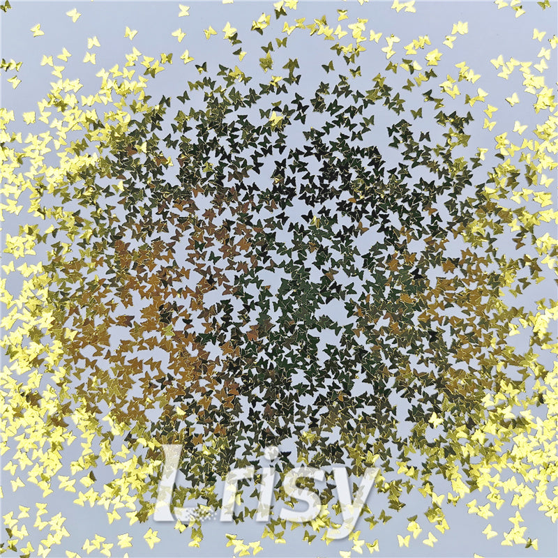 3mm Butterfly Shapes Gold Glitter B0203