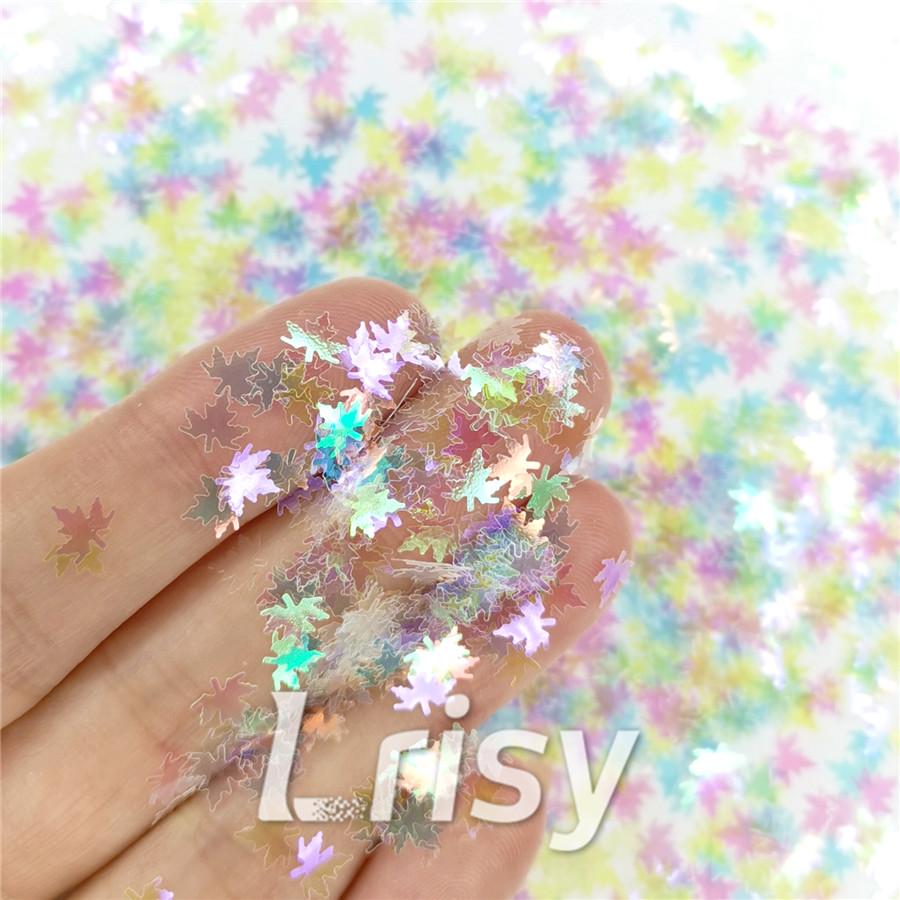 6mm Maple Leaf Leaves Shaped Rainbow Iridescent Glitter C022