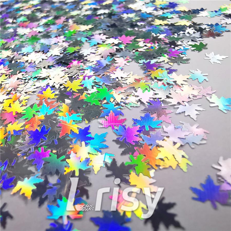 6mm Holographic Silver Maple Leaf Leaves Shaped Glitter LB0100