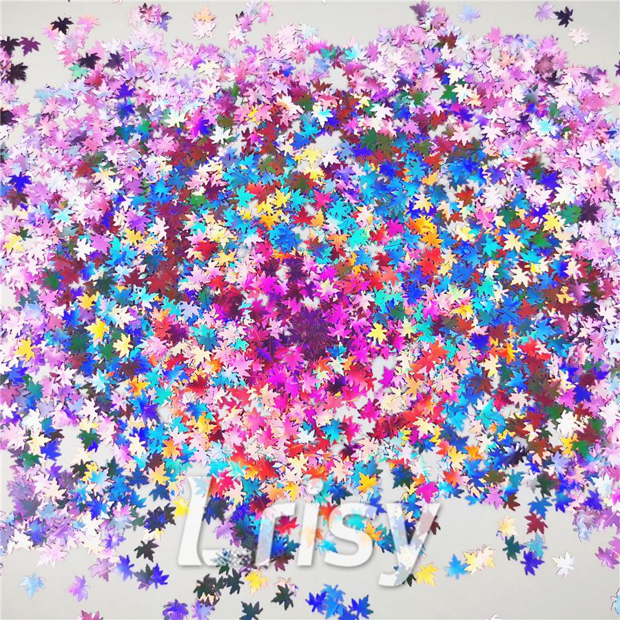 6mm Holographic Pink Maple Leaf Leaves Shaped Glitter LB0901