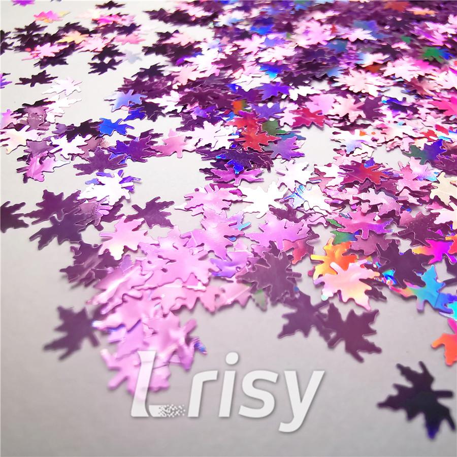 6mm Holographic Pink Maple Leaf Leaves Shaped Glitter LB0901