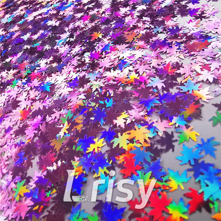 6mm Holographic Pink Maple Leaf Leaves Shaped Glitter LB0901