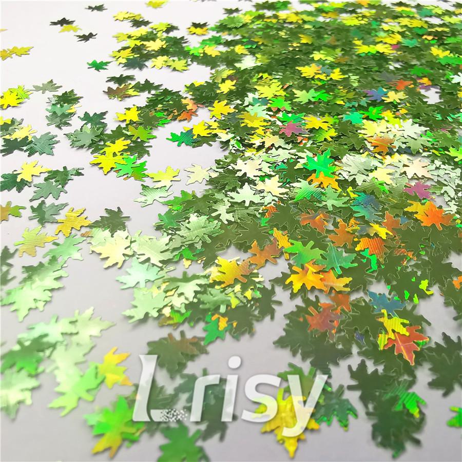 6mm Holographic Green Maple Leaf Leaves Shaped Glitter LB0601