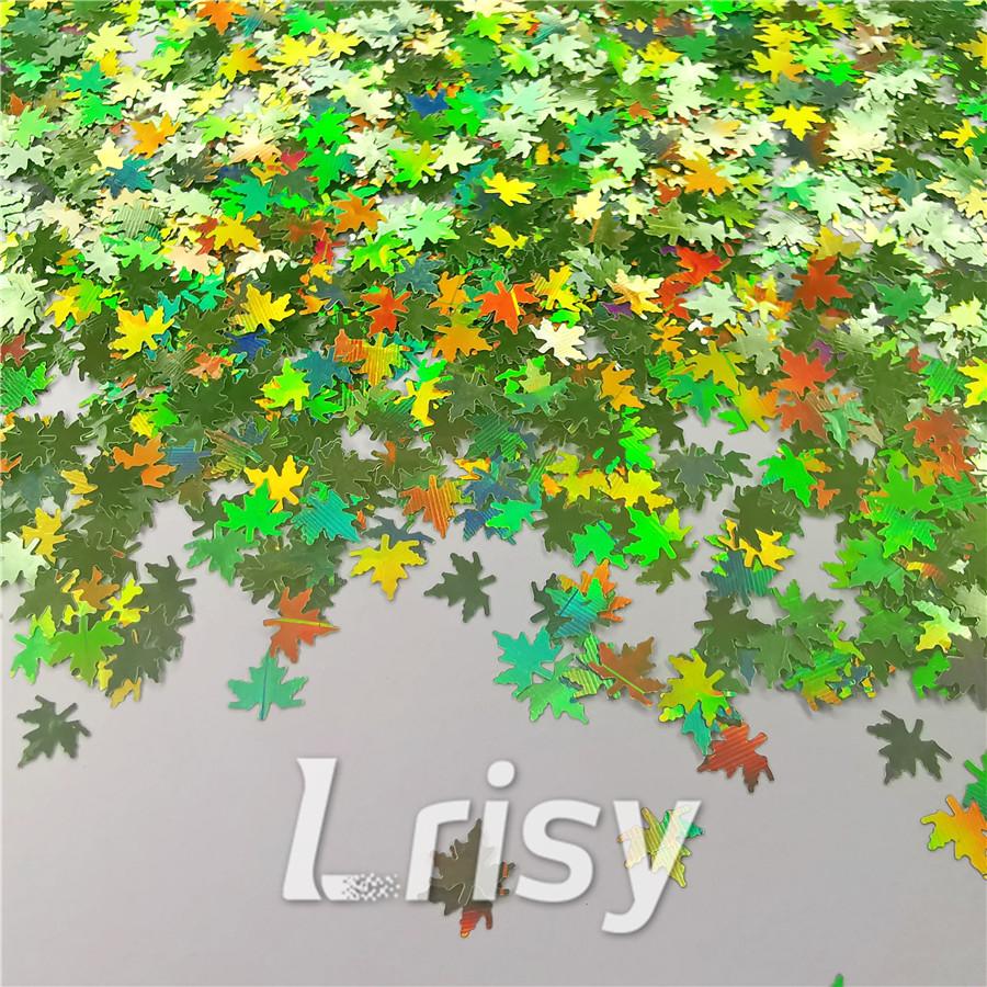 6mm Holographic Green Maple Leaf Leaves Shaped Glitter LB0601